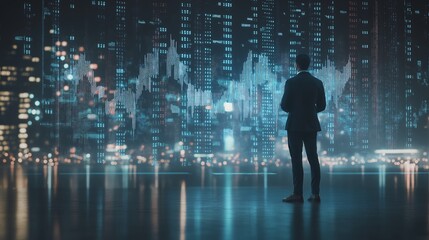 Businessman analysing graphs with copy space.
