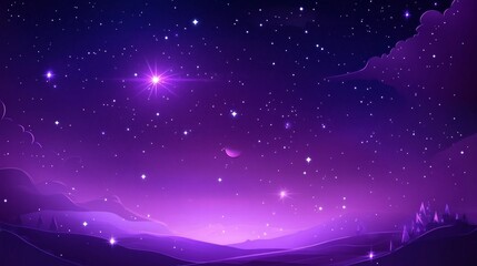 Wall Mural - Purple Night Sky Landscape with Stars and Mountains