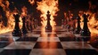 © Alexandr - Black chess pieces positioned on a board, surrounded by flames and smoke.