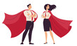 © Alena - Flat vector illustration. Man and woman in office clothes with superhero cape. Vector illustration
