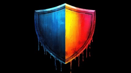 Wall Mural - digital shield with glitch effect representing cybersecurity threats abstract graphic dark backgroun