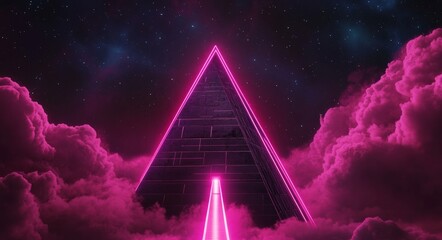 Wall Mural - A celestial backdrop in space with a flaming comet, a burst of light, a beam of laser cutting through a stone, and vibrant hues.