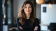 © PixelVault - Office, businesswoman and portrait with smile for meeting, productivity and positive attitude with pride. Boardroom, colleagues and designer with confidence for creative agency, startup and workplace