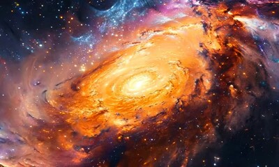 Poster - abstract art inspired by outer space, with swirling galaxies and vivid colors, evoking the mysteries