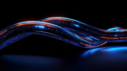 Canvas Print - abstract glowing blue and orange wave lines on dark background.