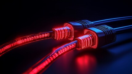 Canvas Print - glowing red data cables connected.