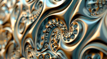 Wall Mural - abstract 3d rendering of a swirling metallic pattern.