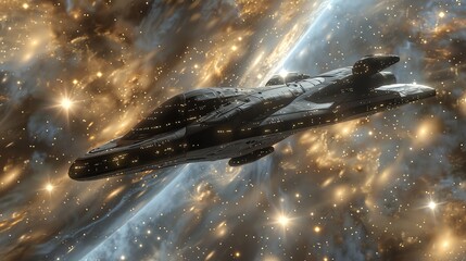 Wall Mural - a futuristic spaceship flying past a nebula.