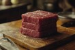 © Maryna - Cube Steak on Wooden Chopping Board. Raw Beef Meat Ready for Cooking