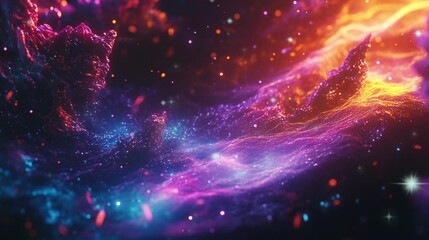Wall Mural - Star and planet in the galaxy with rainbow colors video footage for background.