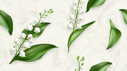 Poster - Pristine Lily of the Valley Flowers Amid Lush Green Foliage on Soft Pastel Background