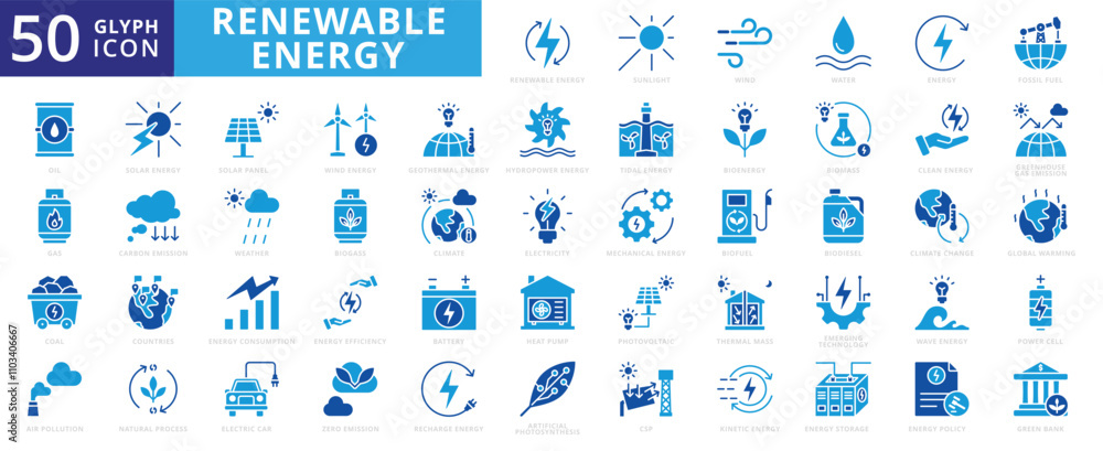 Renewable energy icon of electricity, storage, geothermal, photovoltaic ...