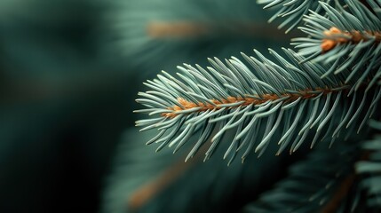Close-up view of evergreen spruce tree branch with needle-like leaves, showing natural texture and vibrant green colors against a softly blurred background.