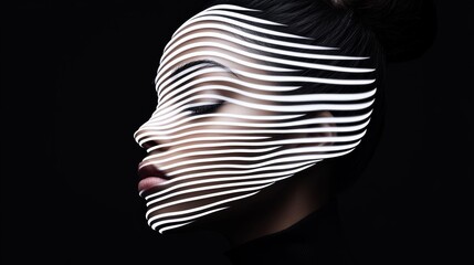 Wall Mural - a woman's face is drawn in white lines, creating a striking and artistic effect. concept of creativi