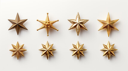 Wall Mural - set, collection of christmas stars, decorations isolated on a white background