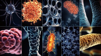 Aufkleber - Scientific digital art close-up view of bacteria and cells in microscopic analysis