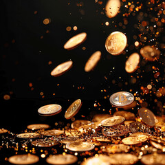 Poster - The background gold coins are pouring, Black background.