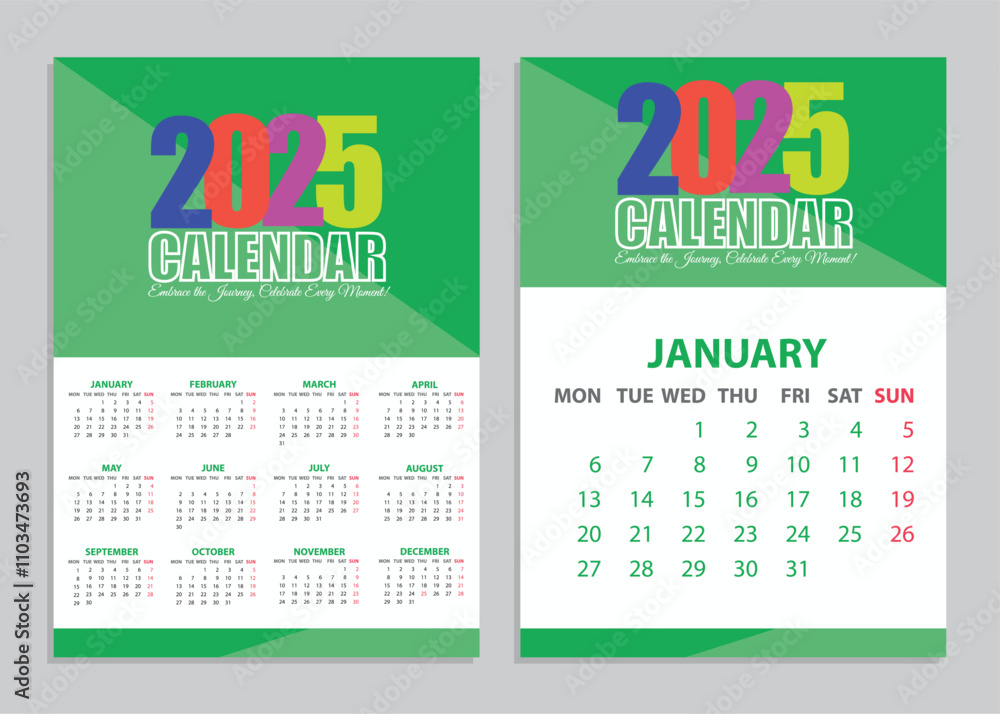 Vector de Stock Editable A3 Size 2025 Calendar Template for Illustrator