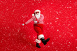 © deagreez - Full length body size view of his he nice handsome attractive cheerful Santa dancing having fun celebratory festal day x-mas occasion isolated bright vivid shine vibrant red color background