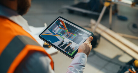 civil engineer talking with a real estate business developer on a video call software on a tablet co