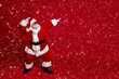 © deagreez - Profile photo of crazy entertainer old man dance empty space wear santa hat costume isolated red color background
