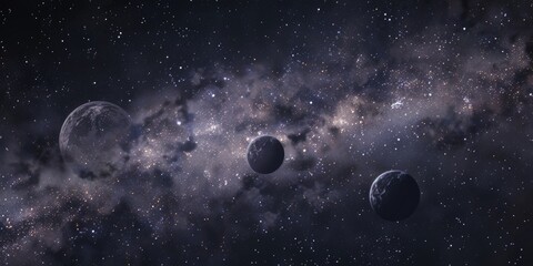 Wall Mural - galaxy with three planets and a lot of stars. the stars are scattered throughout the galaxy and the 