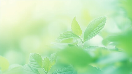 Wall Mural - mint leaves close-up, delicate green background postcard