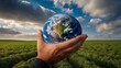 © Atif - Earth, a fragile blue marble, cradled in human hands, symbolizes global unity and environmental care