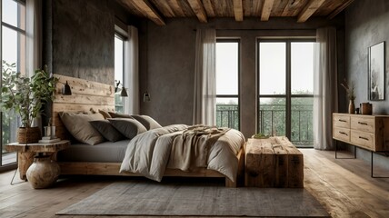 postmodern rustic style interior home design of a bedroom