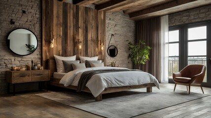 postmodern rustic style interior home design of a bedroom