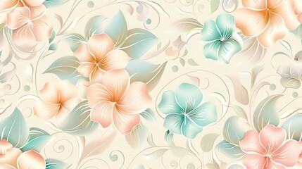 Canvas Print - A floral pattern of pastel flowers on a cream background.