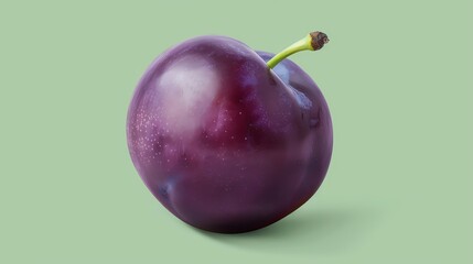 Canvas Print - A single, plump purple plum on a green background.