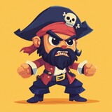 A modern flat 2D cartoon of an angry pirate