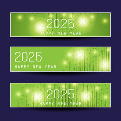 Wall Mural - set of green shimmering horizontal christmas, happy new year headers or banners design for web - 202