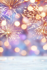 Wall Mural - vibrant fireworks display with purple and gold colors at night