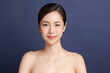 © kitthanes  - Beautiful young asian woman with clean fresh skin on blue background, Face care, Facial treatment, Cosmetology, beauty and spa, Asian women portrait.