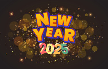 2025 happy new year template banner with modern 3d text effect and beautiful sparkle luxury shiny ornament abstract gradient brown background design 63