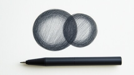 Poster - Hand-sketched Venn diagram with overlapping circles black ink on white paper black pen positioned diagonally next to it