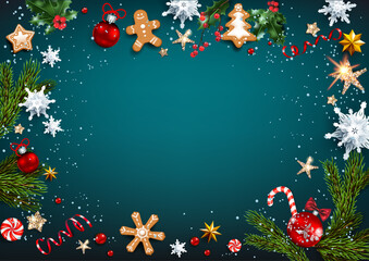 Wall Mural - dark christmas flat lay background