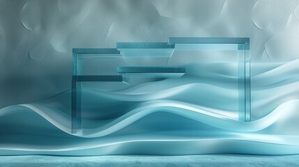 Wall Mural - Elegant Multi-Tiered Glass Display Stand with Abstract Wave Reflections