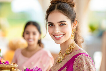 happy young indian female celebrating indian festival