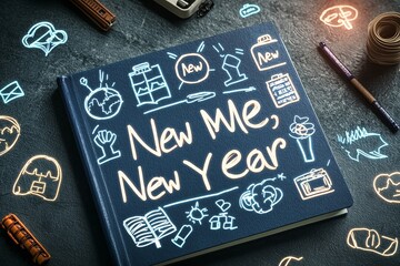 new me concept. new year resolution concept with a creative notebook and doodles.