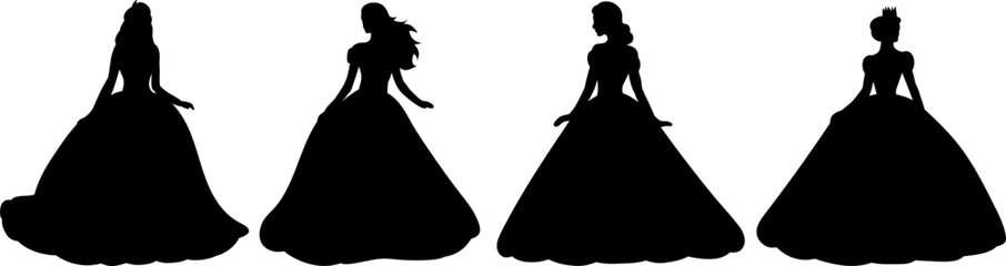 Wall Mural - queens, princesses in dresses silhouette vector