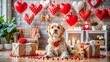 © Curie - Happy Valentine's Day Celebration with a Lovable Dog, Indoor Studio Shot Featuring a Congratulatory Inscription for Family, Friends, and Colleagues – A Heartwarming Pets Care Concept