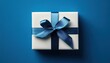 © Khmel - Beautifully wrapped gift box with blue ribbon on a blue background