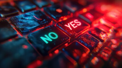 Wall Mural -  Close-up of illuminated keyboard keys reading 