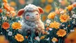 © Teerasak - Logo design showcasing a cheerful sheep character with a fluffy texture, surrounded by colorful grass and playful flowers. The cute style and bright colors create an inviting atmosphere, enhanced