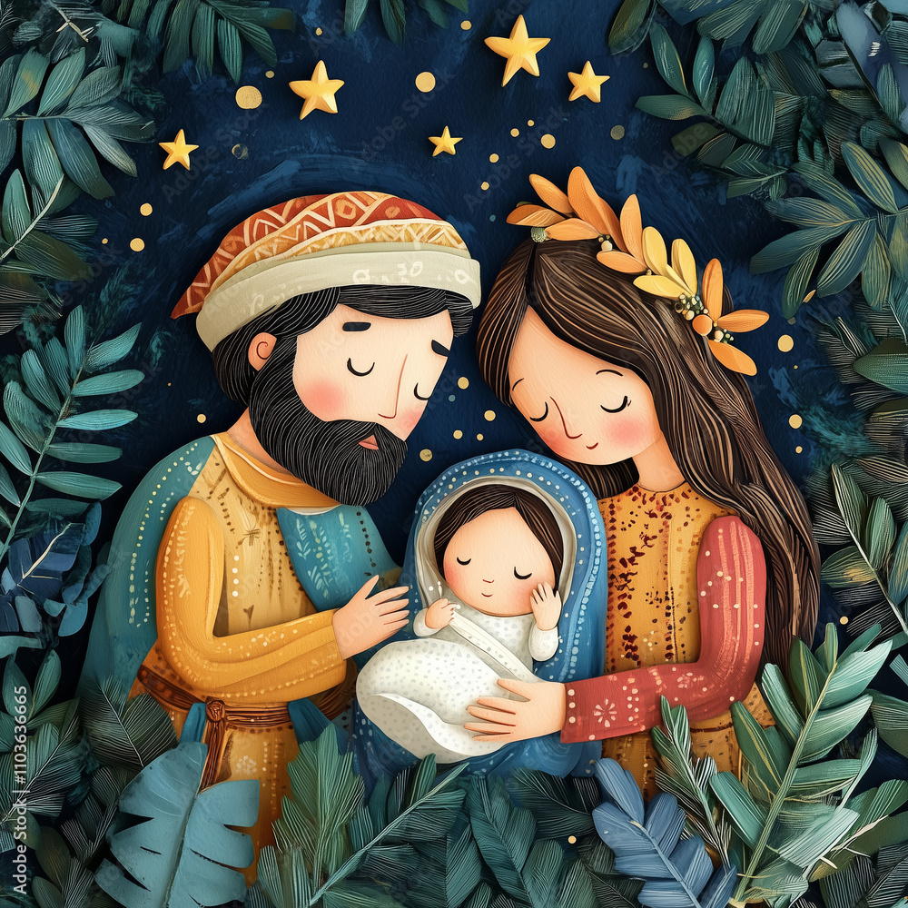 Ilustración de Stock Illustration depicting Nativity scene in Bethlehem ...
