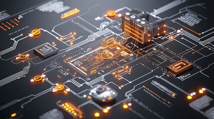 Leinwandbilder - Streamlined Workflow Analysis with Digital Flowcharts and Process Metrics in 3D Visualize and optimize business processes data workflows