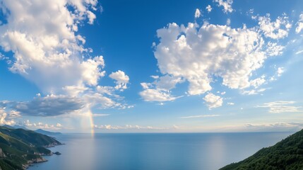 Wall Mural - vast ocean stretches beneath a dramatic sky filled with clouds at midday on a coastal landscape